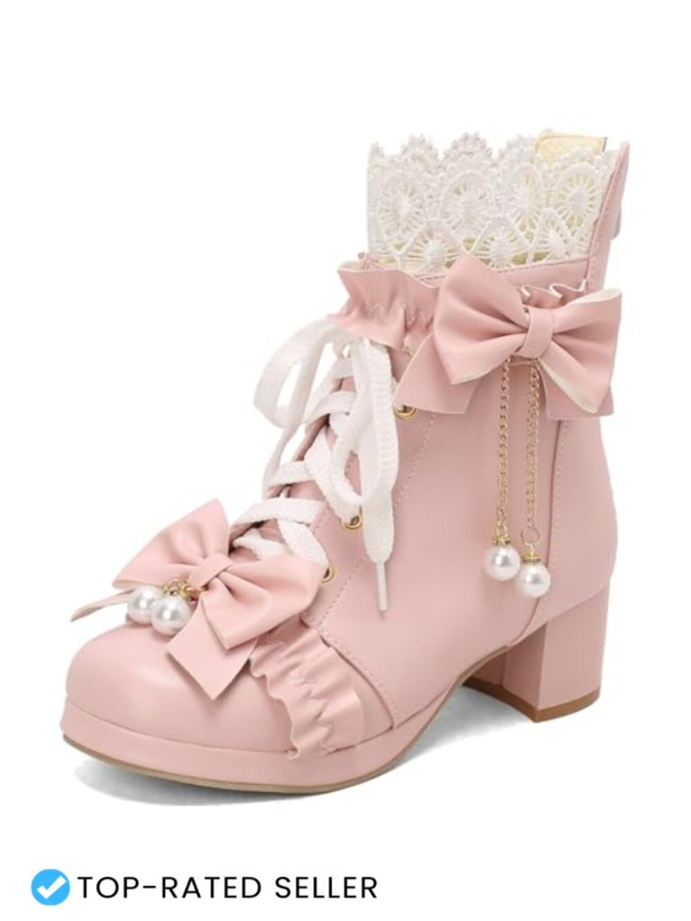 Lace Up Ankle Boots with Bow Kawaii Platform Chunky Heel